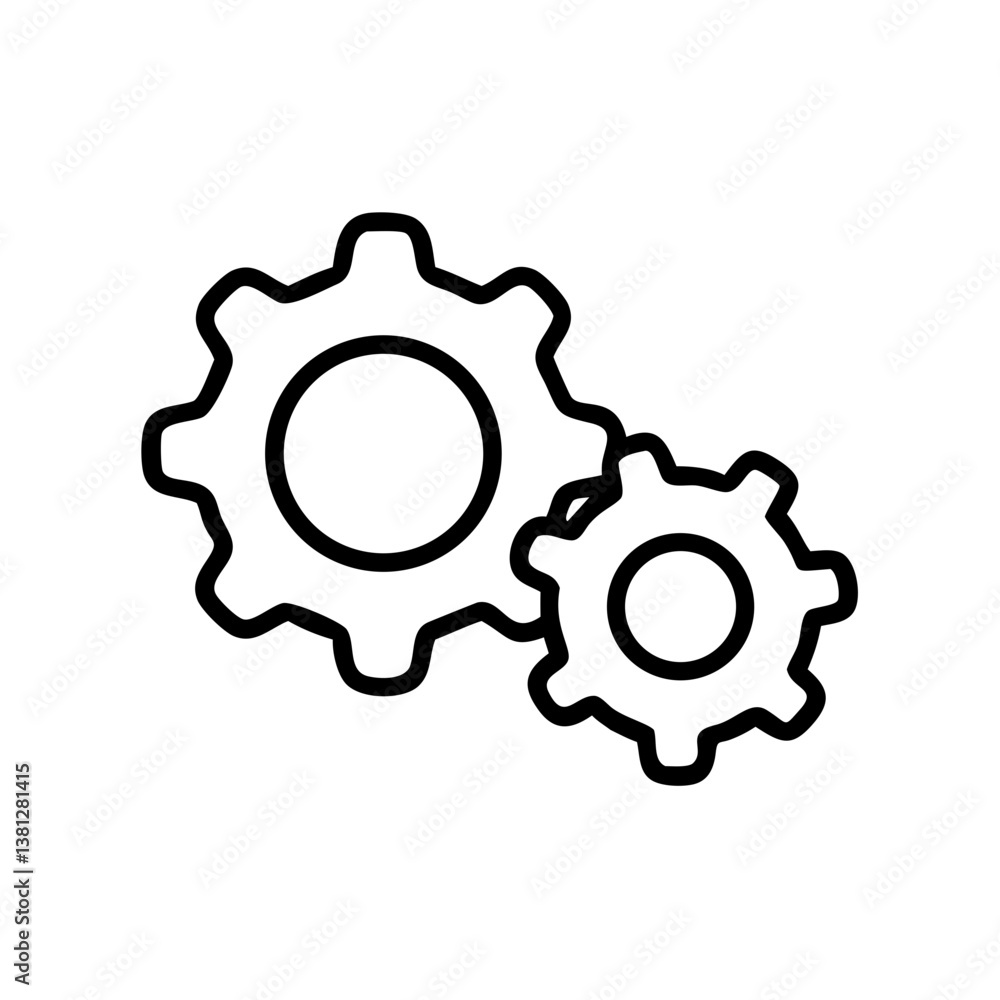 Interlocking gears in minimalist design on a white background Interlocking gears in minimalist design on a white background