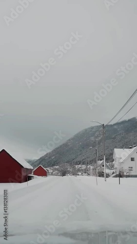 Vertical view of Norway road from car