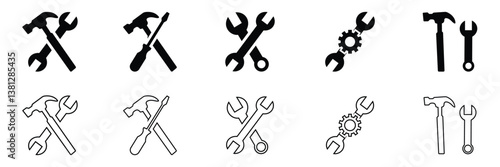 Set of  Tools and Service icons set. Wrench, screwdriver and gear icon. Screwdriver and wrench glyph icon  of vector illustration
