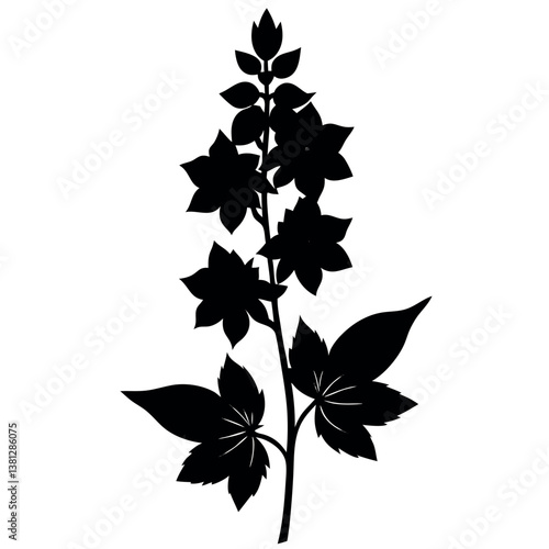 Delphinium silhouette-illustration-on-white-background.