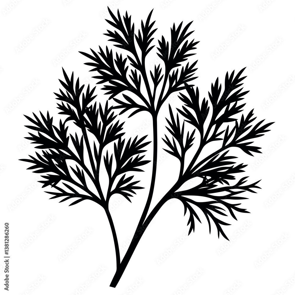 Naklejka premium Dill leaves silhouette illustration on white background.
