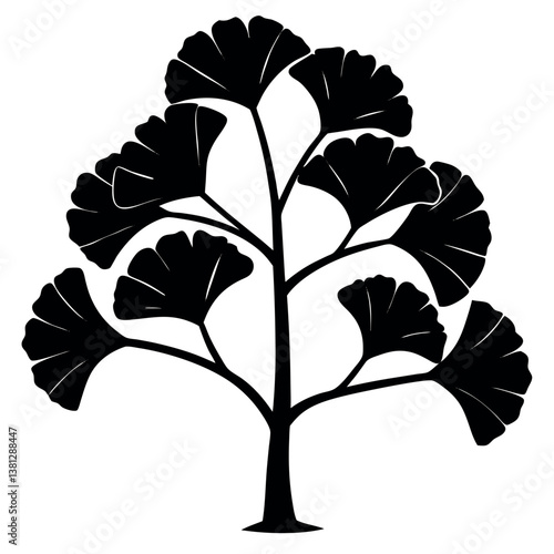 Ginkgo silhouette illustration on white background. 