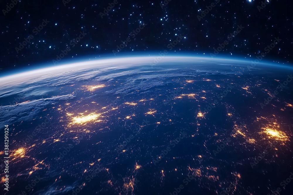 Fototapeta premium night sky is filled with stars and the Earth is visible in the distance. Concept of wonder and awe at the vastness of the universe