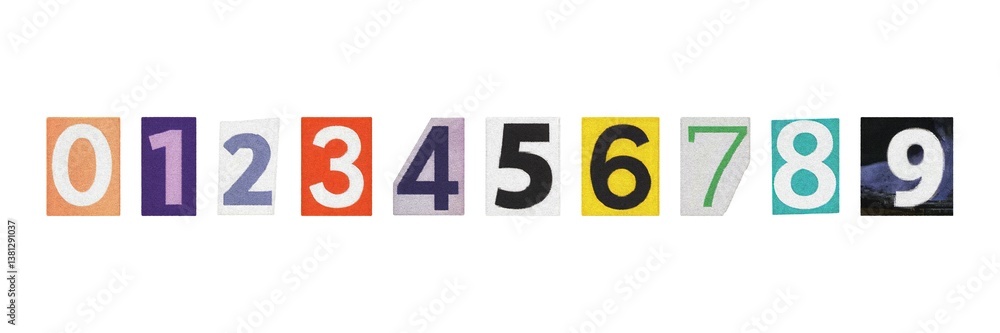 set of cut-out ransom numbers from magazines, isolated digits in retro y2k style on a white background set of cut-out ransom numbers from magazines, isolated digits in retro y2k style on a white background