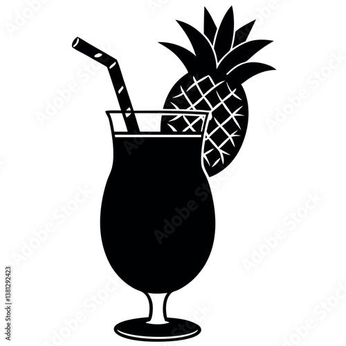 Pina colada silhouette-illustration-on-white-background. 