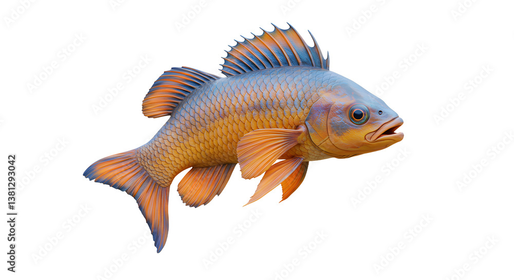 Swimming Fish with Orange Fins Isolated on White Background Swimming Fish with Orange Fins Isolated on White Background
