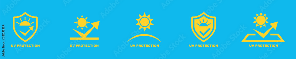 Fototapeta premium Uv protection vector icons set. Protection from sun radiation and ultraviolet. Shield from sun.