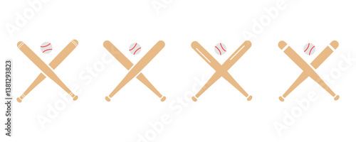 Set of crossed baseball bats and balls vector icons. American outdoor game. Vector 10 EPS.