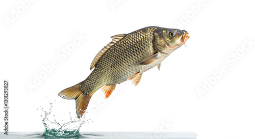 Fish Jumping Out of Water with Splashing Isolated on White