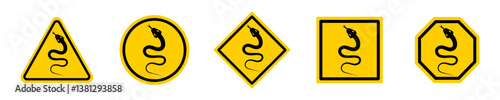 Set of yellow danger signs snake. Attention Poisonous reptile. Vector 10 Eps.