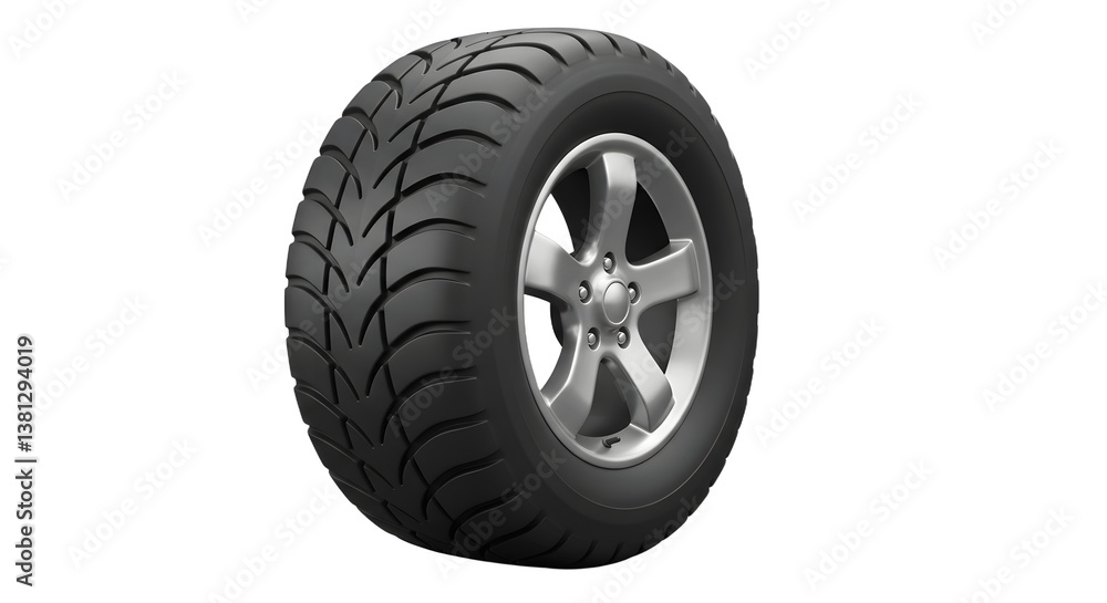 Isolated Car Tire with Silver Rim on White Background Studio Shot Isolated Car Tire with Silver Rim on White Background Studio Shot