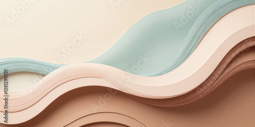 A serene abstract design in mocha, musse, with soft blush and cool teal accents, exudes an air of sophistication