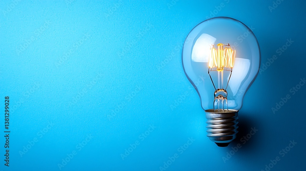 Glowing Lightbulb Blue Background Minimalist Design Glowing Lightbulb Blue Background Minimalist Design