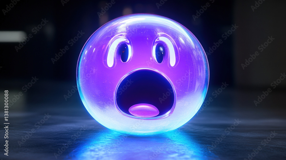 Glowing Surprised Face Sphere Lamp with Blue Light