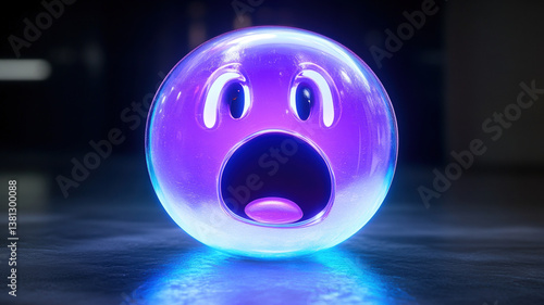 Obraz na płótnie Glowing Surprised Face Sphere Lamp with Blue Light w salonie