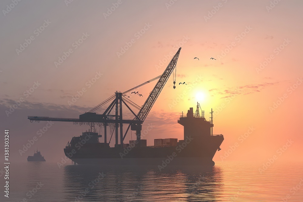 Container Cargo freight ship with working crane bridge in the sea for Logistic Import Export background . Container Cargo freight ship with working crane bridge in the sea for Logistic Import Export background .
