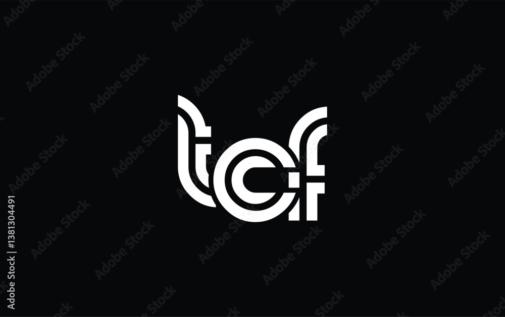 TCF Creative Unique Modern Letter Logo Design. Stylized logo featuring a unique letter design, presenting abstract minimalist aesthetics and modern appeal.