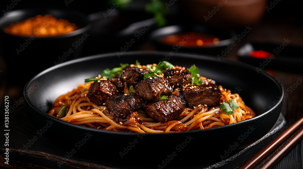 Delicious Asian Noodles with Savory Sauce and Tender Beef Delicious Asian Noodles with Savory Sauce and Tender Beef