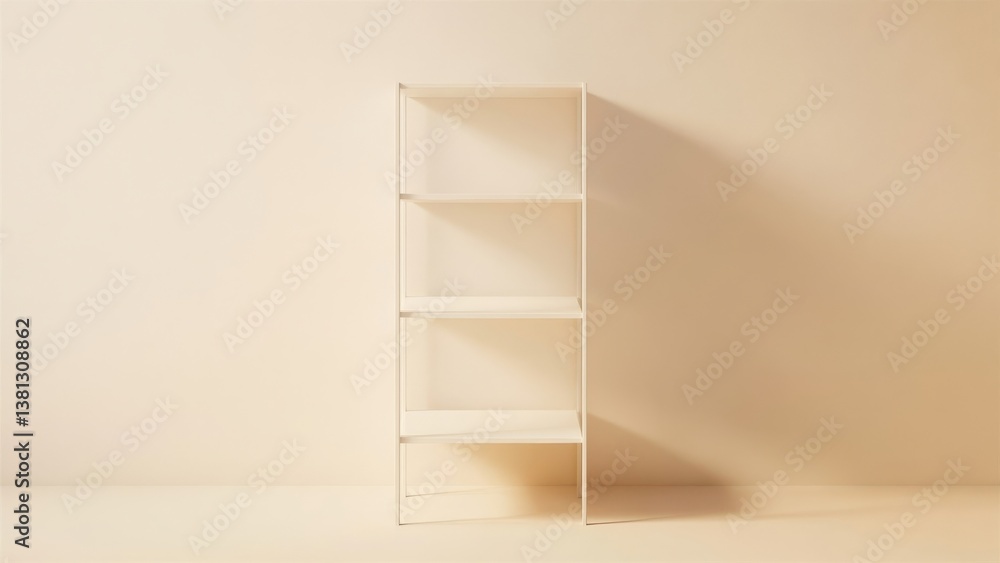 Fototapeta premium Minimalist White Bookshelf Against Neutral Background