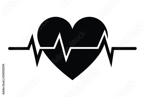 Heart Pulse Sign Icon, Black Heartbeat, Minimalist Design