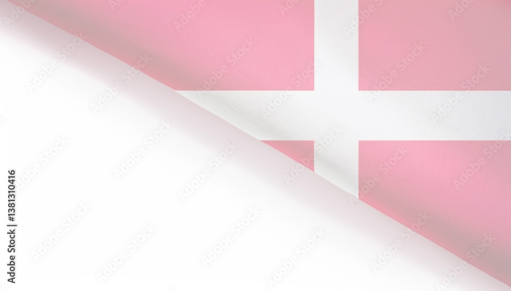 Fototapeta premium Pink soft abstract design with white cross on curved fabric background