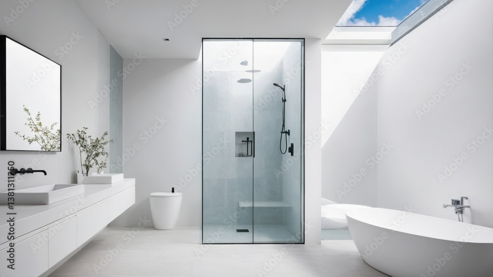 Luxurious Marble Bathroom with Freestanding Tub and Sleek Glass Shower Luxurious Marble Bathroom with Freestanding Tub and Sleek Glass Shower
