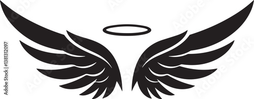 Vector Angel Wings and Halo on White Background stock illustration