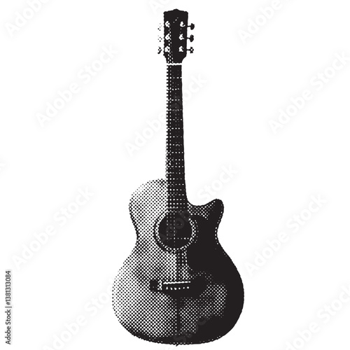 Acoustic guitar halftone grunge vector design element