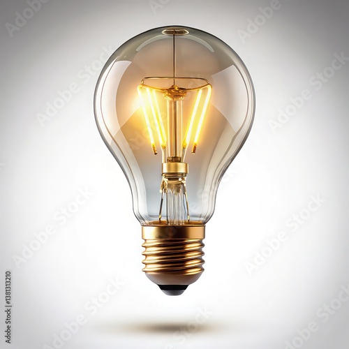 a classic in candescent light bulb floating with white background