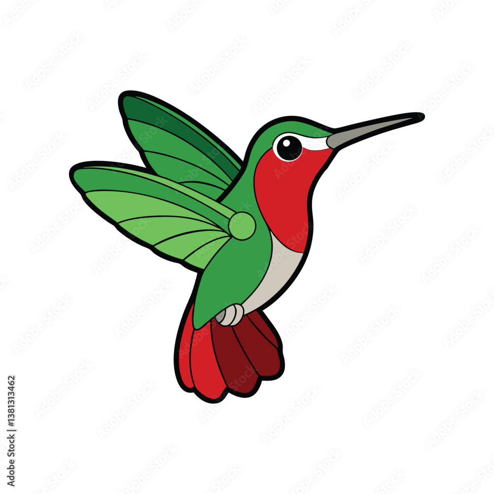 Naklejka premium Ruby-Throated Hummingbird Bird Colorful Illustration