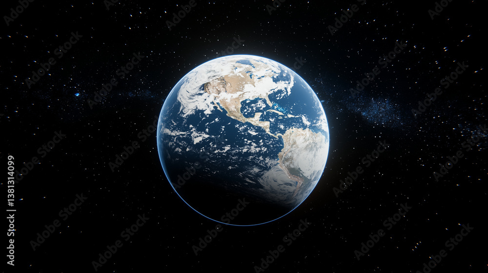 Fototapeta premium Earth and Moon in Space with Stars and Atmosphere