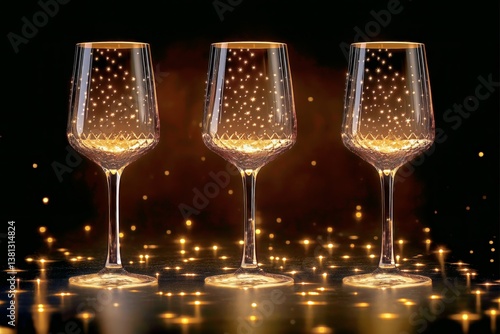 Elegant Champagne Flutes Filled With Sparkling Beverage and Golden Accents on...