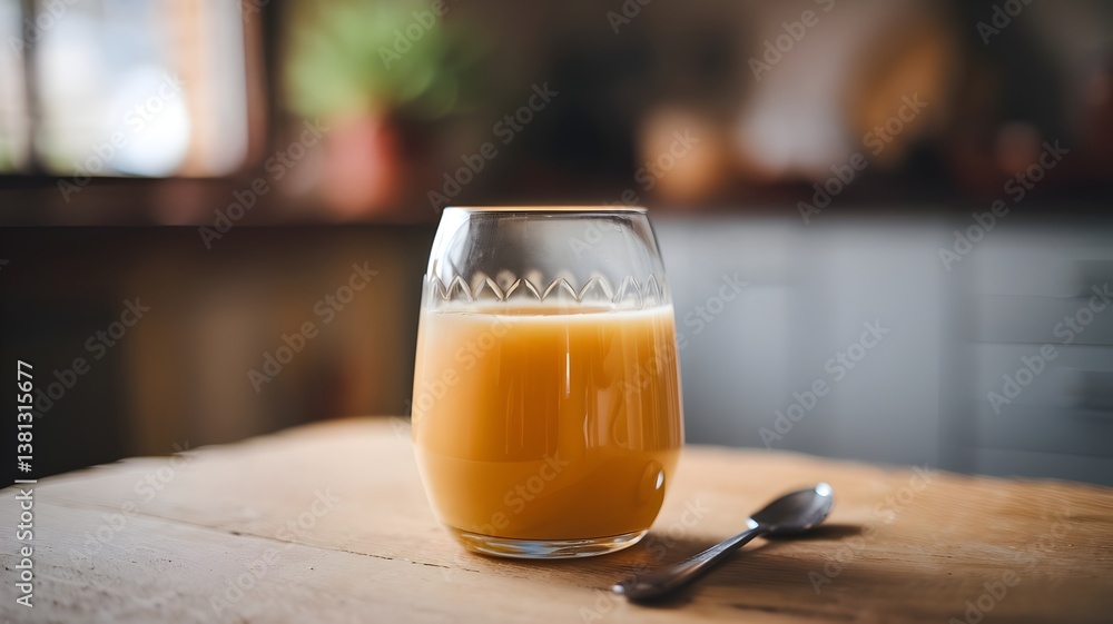 Apple juice with ice cubes and red apple on a wooden table Apple juice with ice cubes and red apple on a wooden table