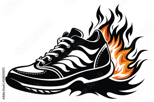 Isolated Sneaker on Fire with White Laces