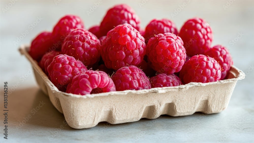 Delicious Fresh Raspberries in an Egg Carton Container Delicious Fresh Raspberries in an Egg Carton Container