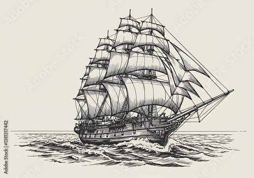 Vintage sailing ship illustration antique vessel tall ship drawing art