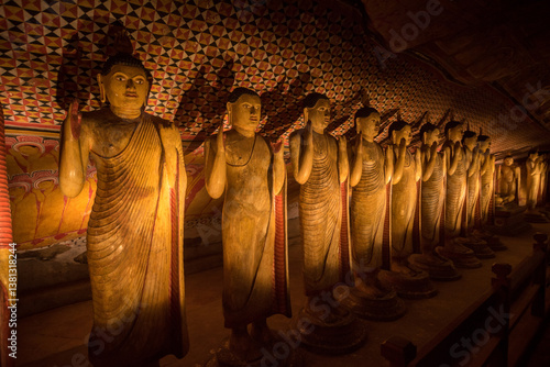  Sculptures inside a Buddhist temple on the mountain of Dambulla, Sri Lanka.
