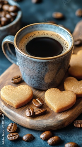 Heart-shaped Cookies and Coffee on a Wooden Board With Coffee Beans