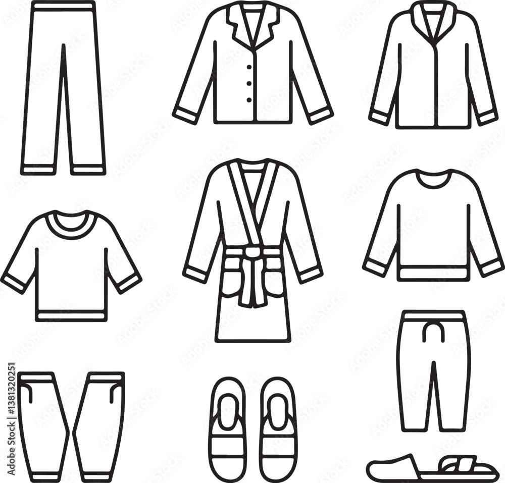 A simple flat thin line vector icon of women's home clothes on white background A simple flat thin line vector icon of women's home clothes on white background