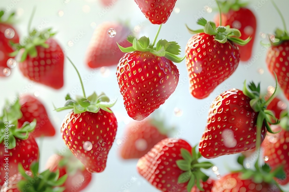 Fresh strawberries falling in close-up shot against transparent background. Fresh strawberries falling in close-up shot against transparent background.