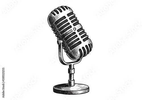Vintage microphone drawing retro mic sketch illustration design element