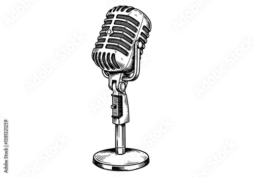 Vintage microphone illustration vector art retro mic drawing design