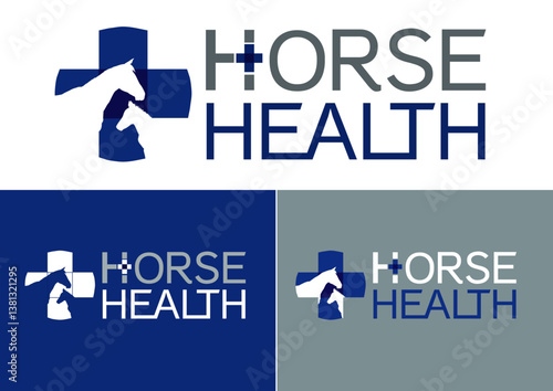 Logo Horse Health mare foal cross medicine hospital equine vet veterinary stud farm design visual identity Blue Gray