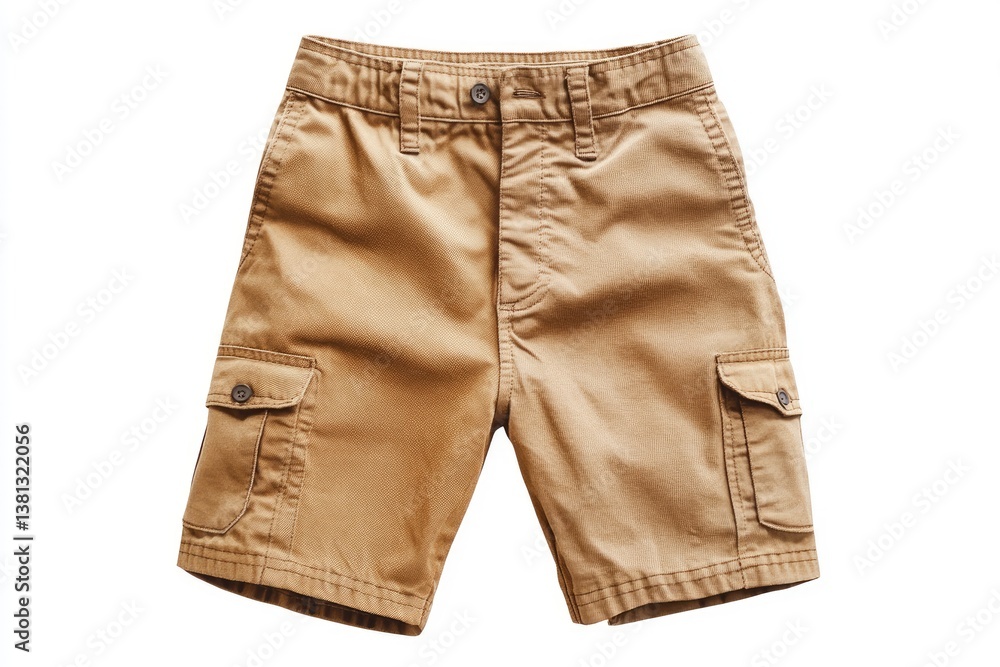 Khaki Cargo Shorts with Pockets Isolated on White Background for Fashion Khaki Cargo Shorts with Pockets Isolated on White Background for Fashion