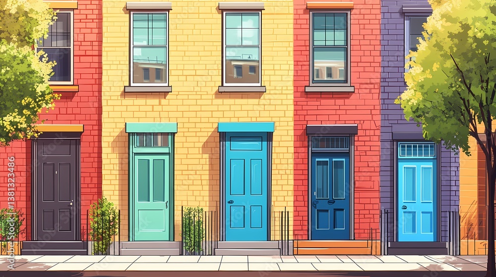 Fototapeta premium Colorful row houses along city street