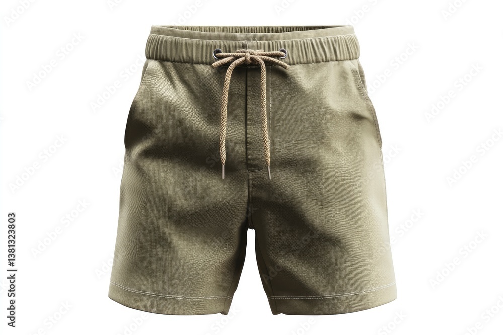 Olive Green Shorts with Drawstring Waistband Isolated on White Background Olive Green Shorts with Drawstring Waistband Isolated on White Background