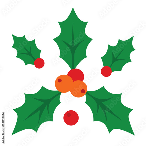 christmas holly branch with berries