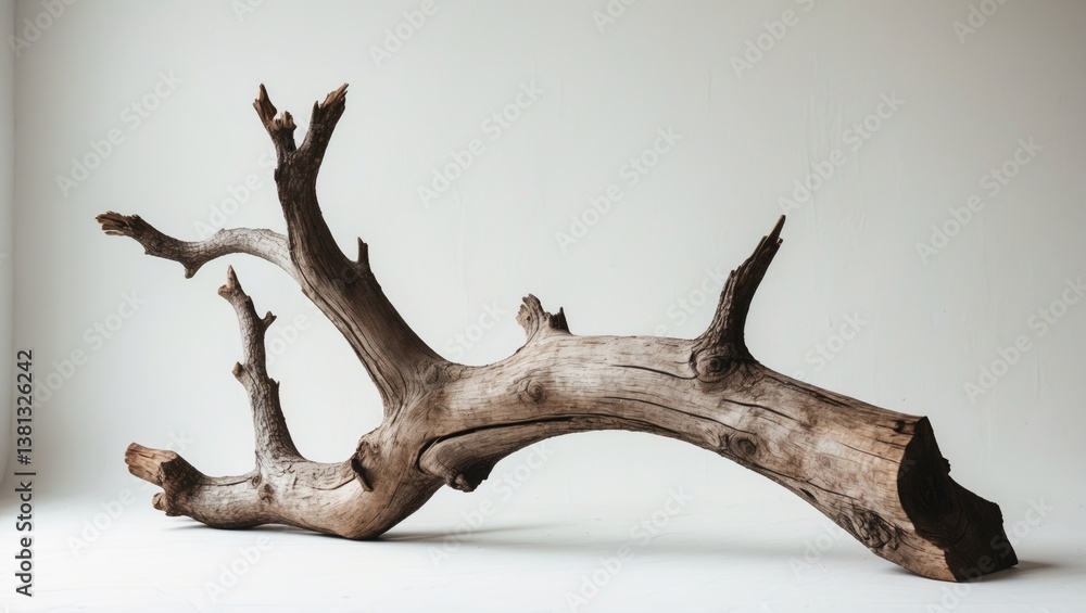 Fototapeta premium Branch tree dry cracked dark bark isolated on a plain background. Clipping path.