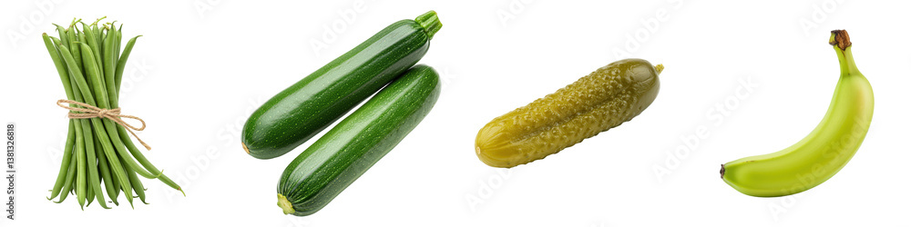 Fresh Green Vegetables Zucchini, Green Beans, Pickle and Banana. Fresh Green Vegetables Zucchini, Green Beans, Pickle and Banana.