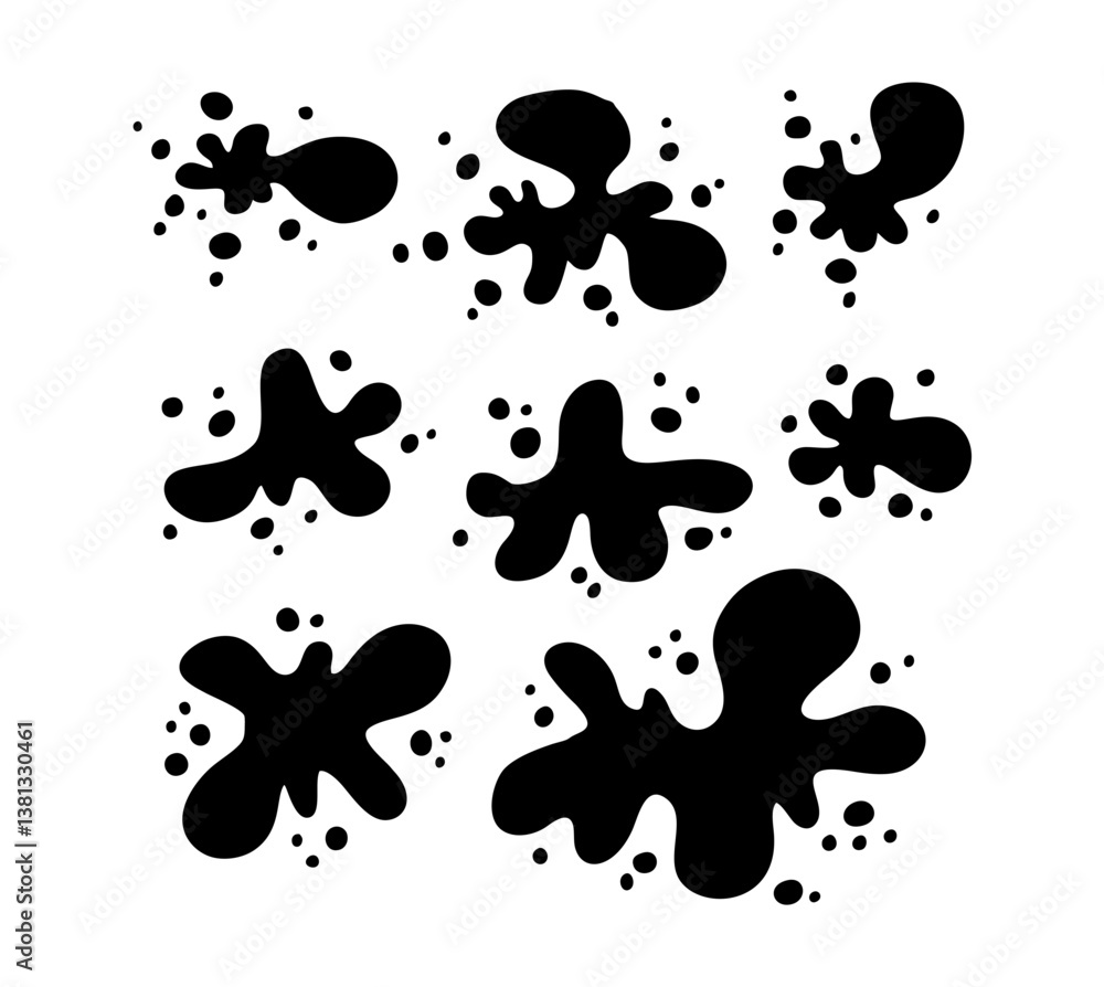 Naklejka premium black and white ink splashes vector illustration